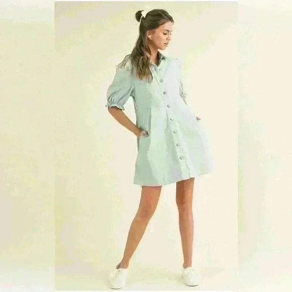 Klesis Puff Sleeve Button Up Mini dress Size M - Picture 1 of 5